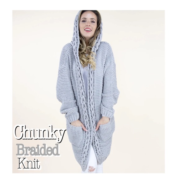 Chunky Knit Braided Open Cardigan Sweater - Picture 2 of 8